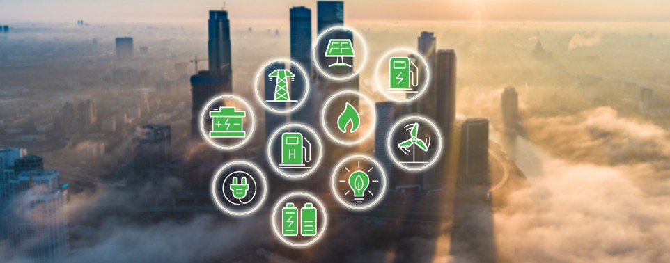 Energy Transition cityscape with icons web