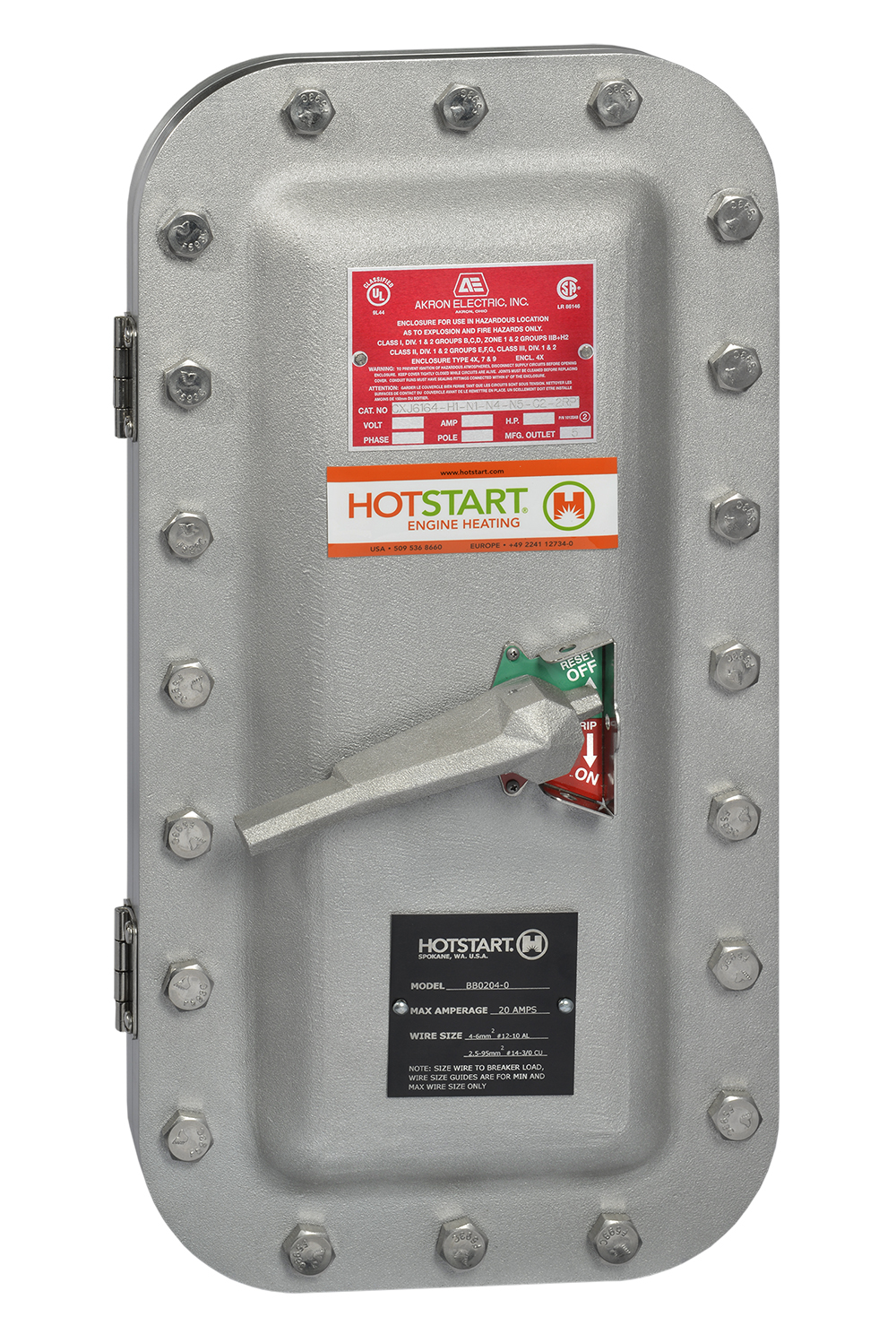 防爆 BB 断路器箱与用于石油天然气应用的 Hotstart 危险地带可用的加热系统配合使用时， 能够提供断开点和过流保护。