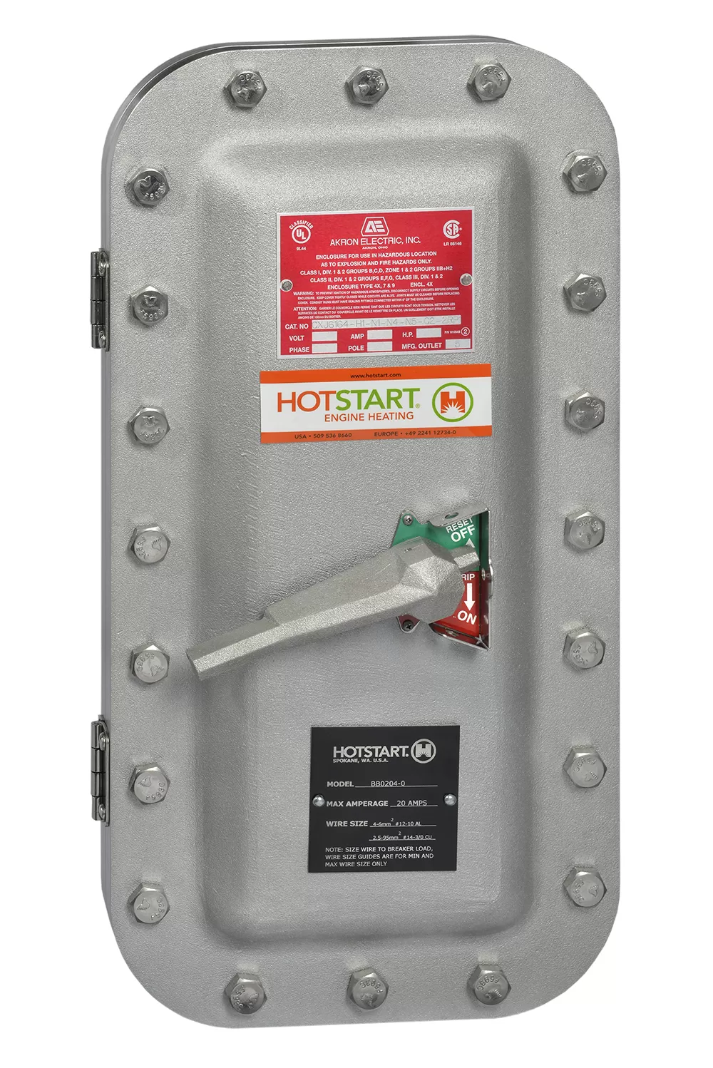 防爆 BB 断路器箱与用于石油天然气应用的 Hotstart 危险地带可用的加热系统配合使用时, 能够提供断开点和过流保护。