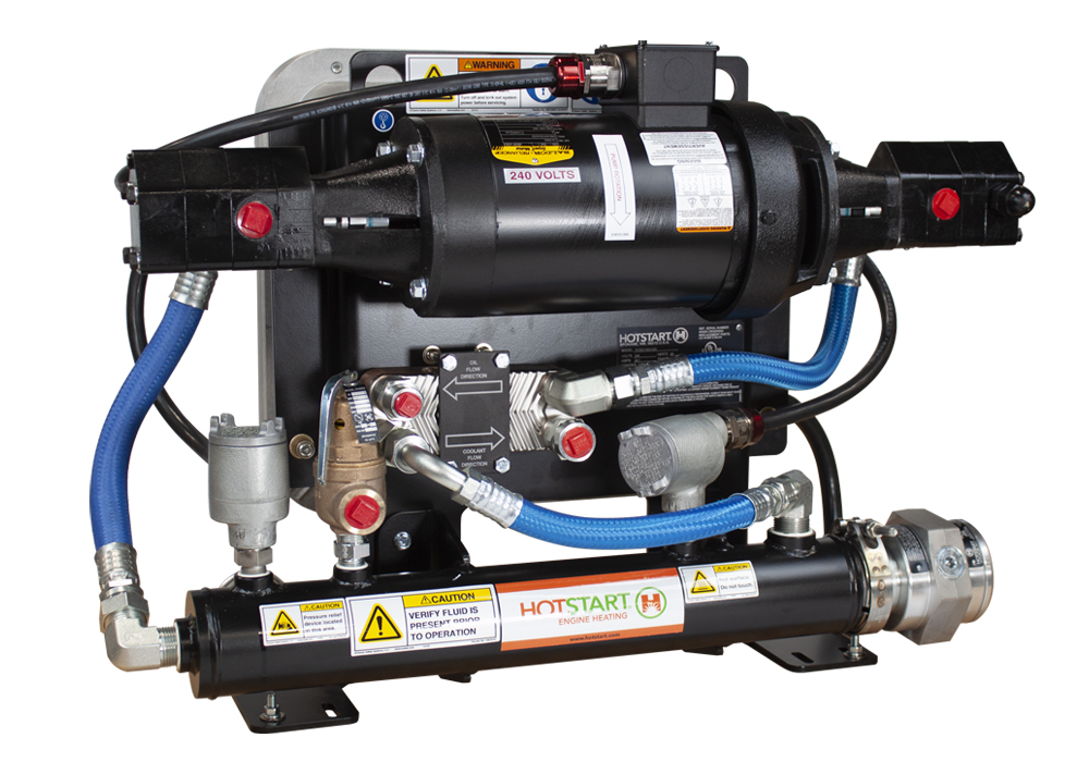 A compact UL C/US combination oil and coolant heating system for North American hazardous locations designed to maintain engine temp-rear view.