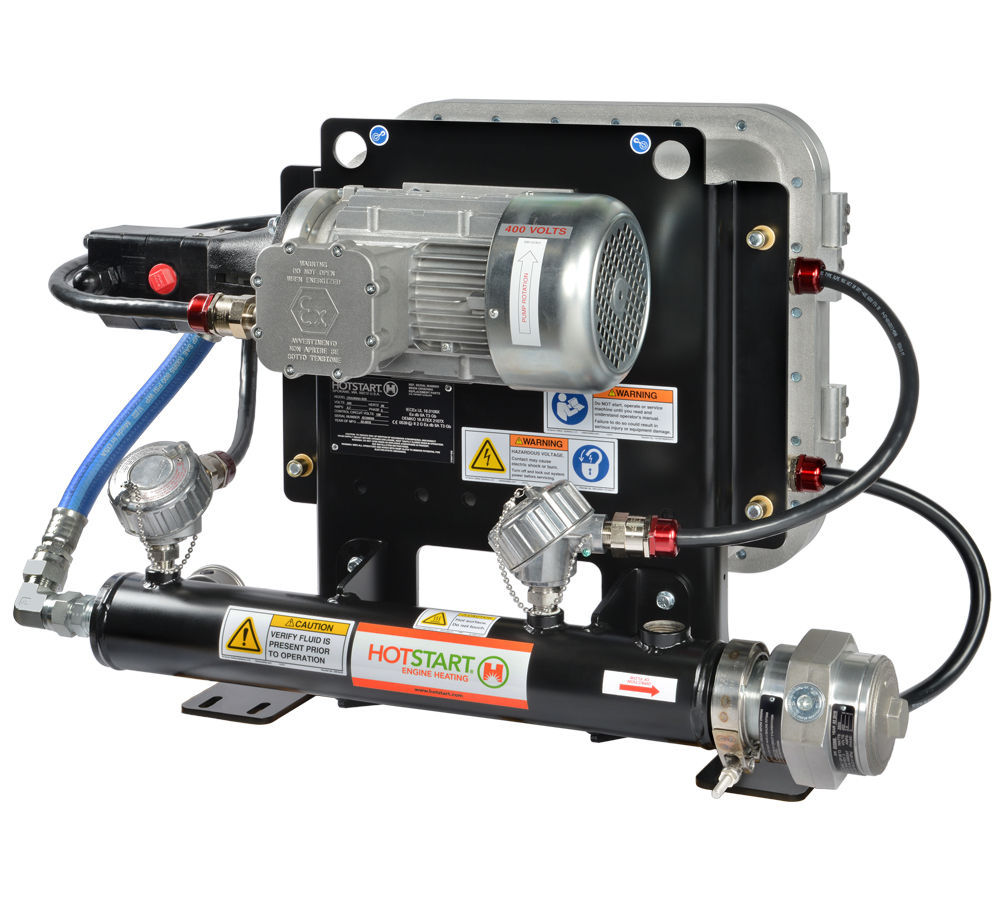 An IECEx/ATEX certified compact oil heating system designed to maintain an engine’s optimal oil viscosity-rear view.