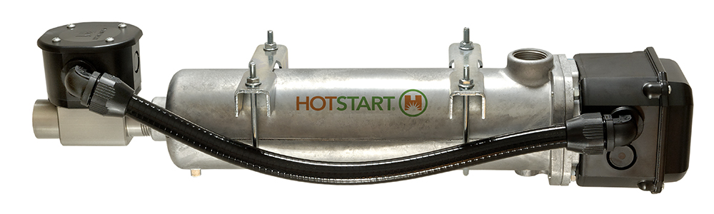 Engine block heater used for heating coolant consists of a metal tank with thermostat enclosure attached but no power cord